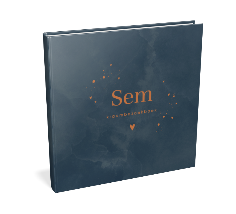 Kraambezoekboek donkerblauwe velvet met koperkleurige tekst