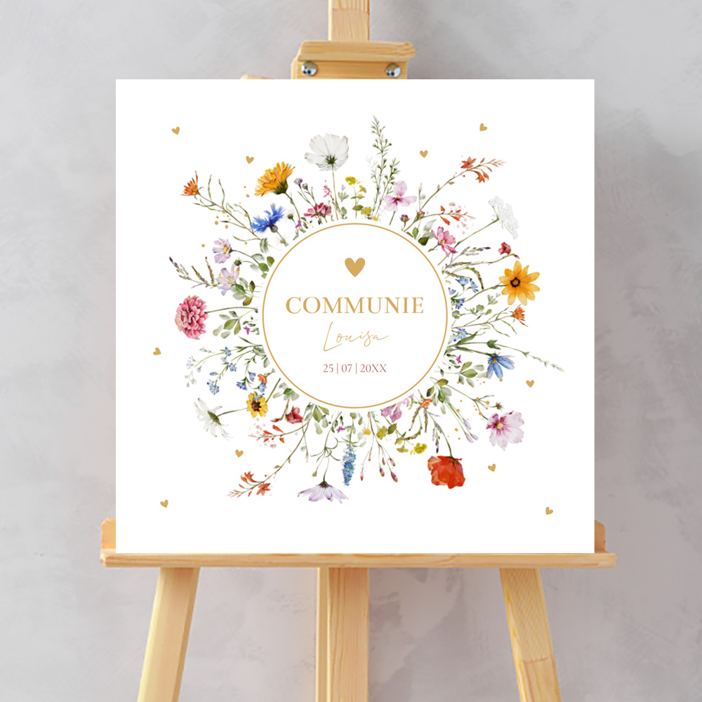 Welkomstbord communie bloemenkrans meisje
