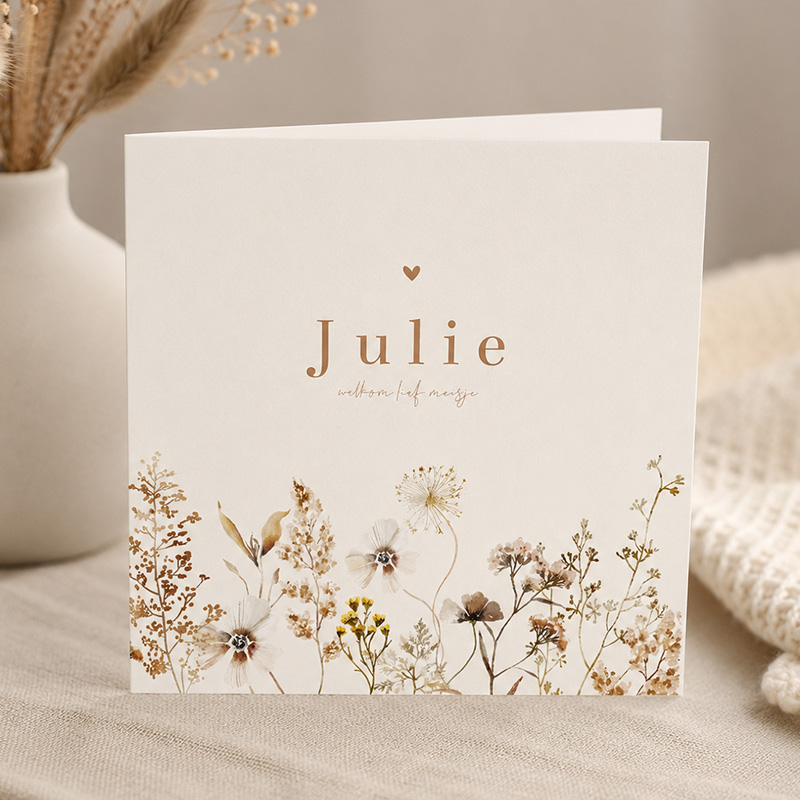 Linnenlook veldbloemen meisjes geboortekaartje