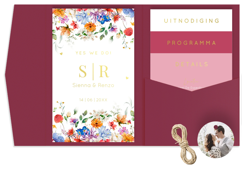 Pocketfold trouwkaart zomerse bloemen Blossoming Flowers