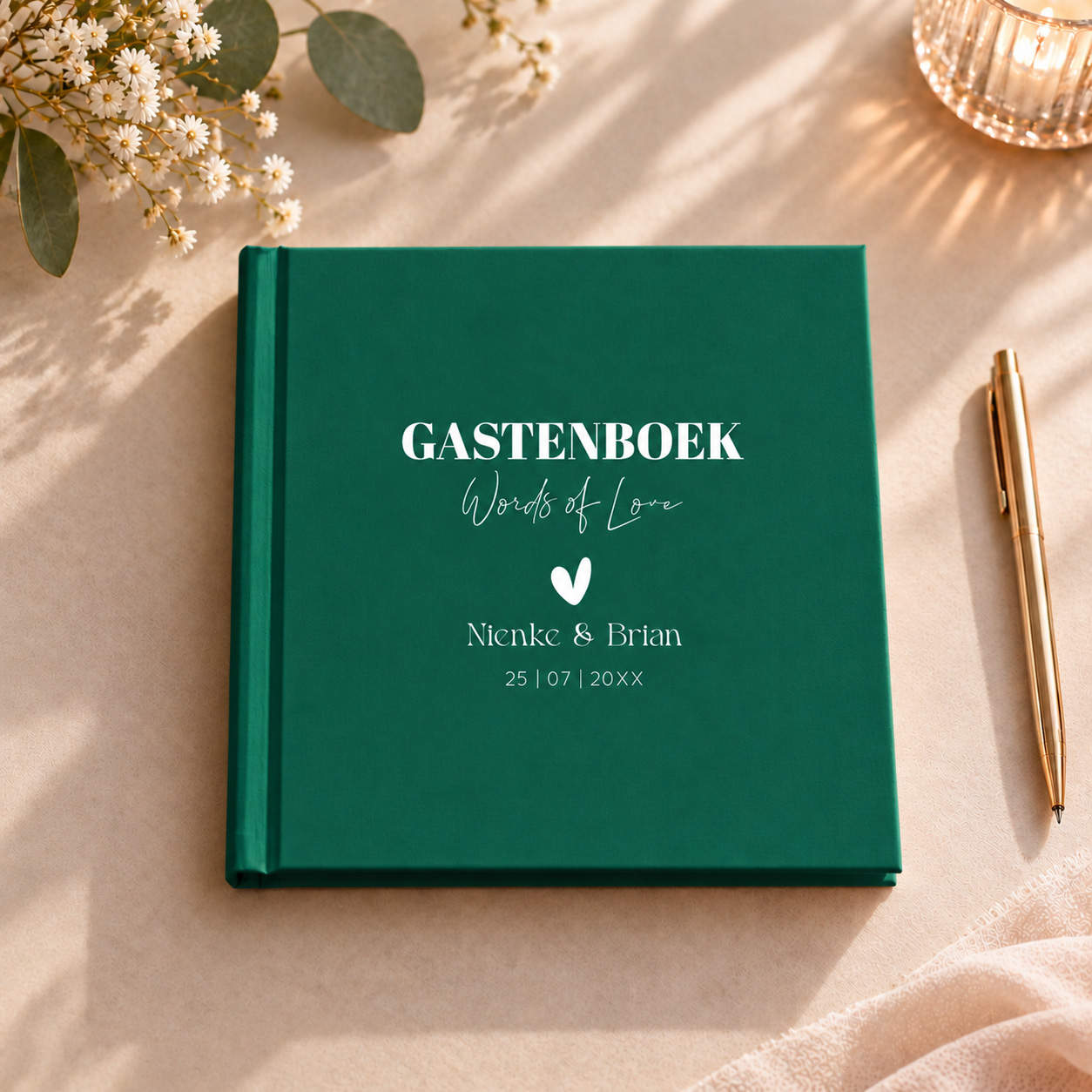 Gastenboek bruiloft groen typografie
