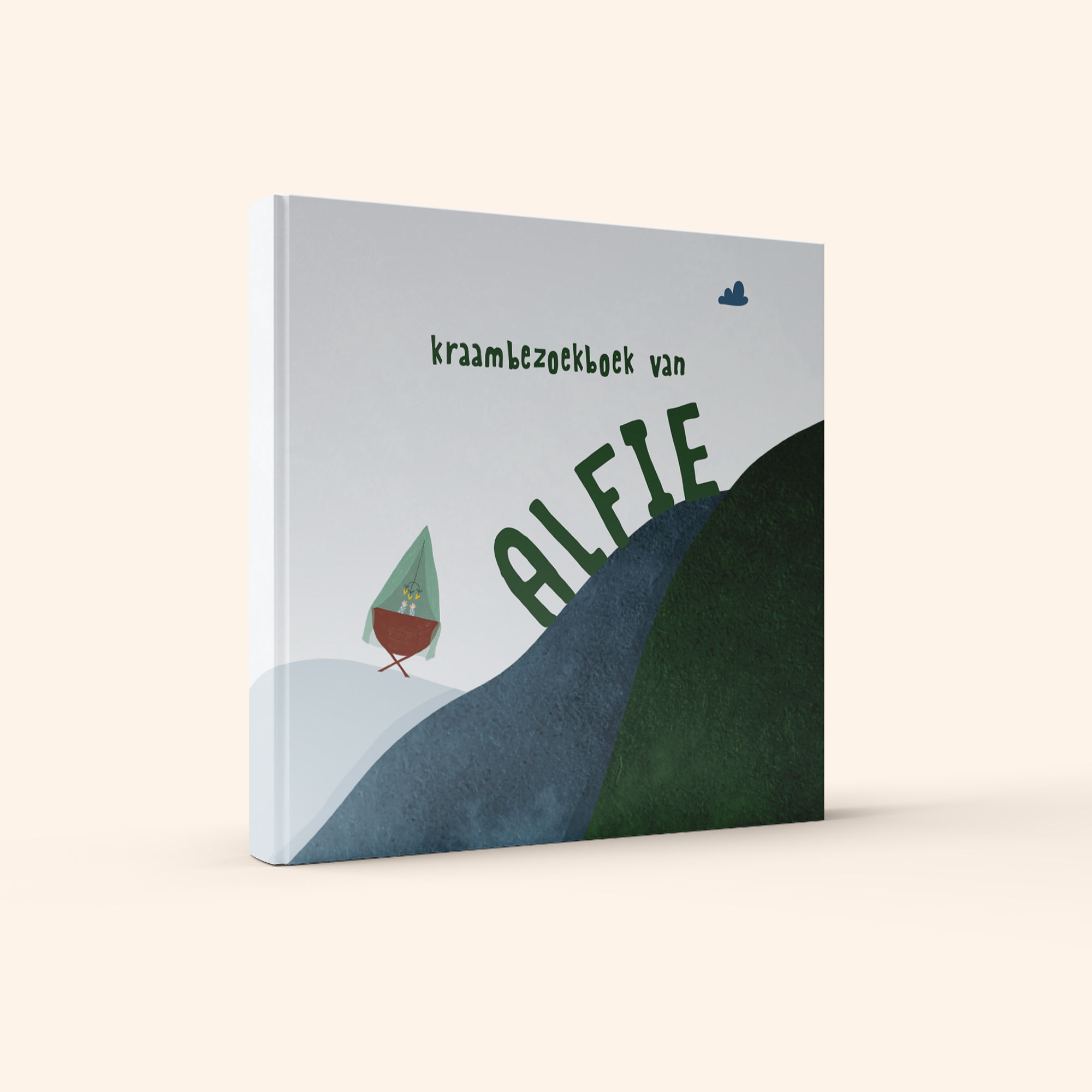 Kraambezoekboek heuvels wiegje donkergroen waterverf