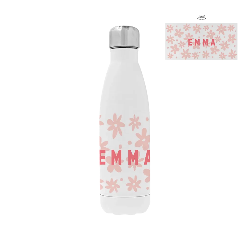 Trinkflasche aus Edelstahl mit Namen und Blumenmuster