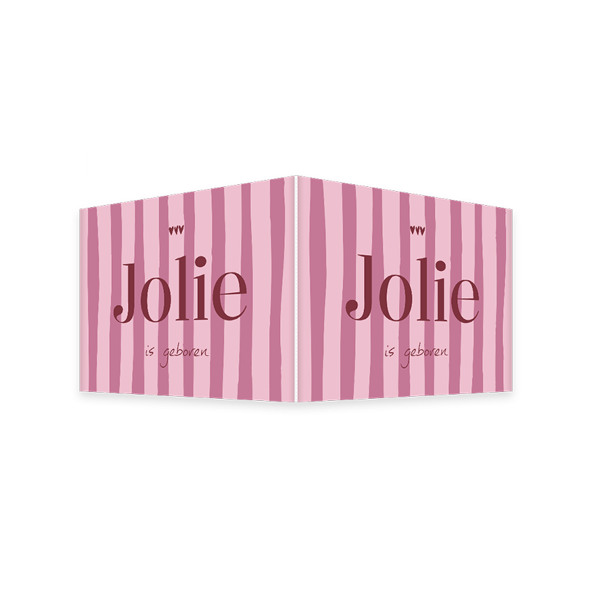 Liggend geboortebord met roze strepen