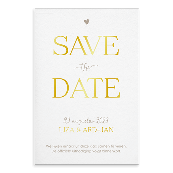 Save the Date kaart van kalkpapier met goudfolie