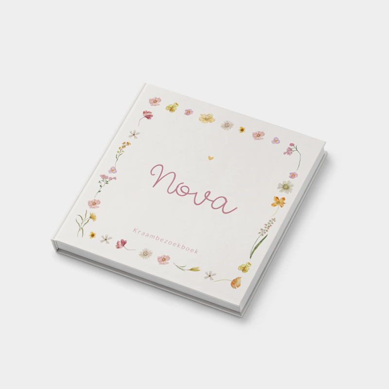 Kleurrijk bloemen kraambezoekboek voor een meisje