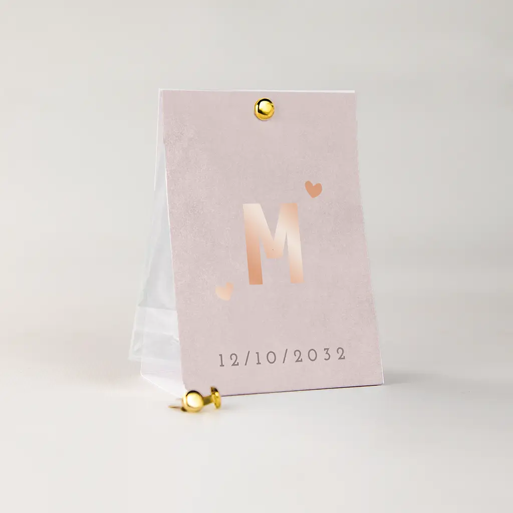 Doopsuiker tentkaartje roze met beertje en roségoudfolie