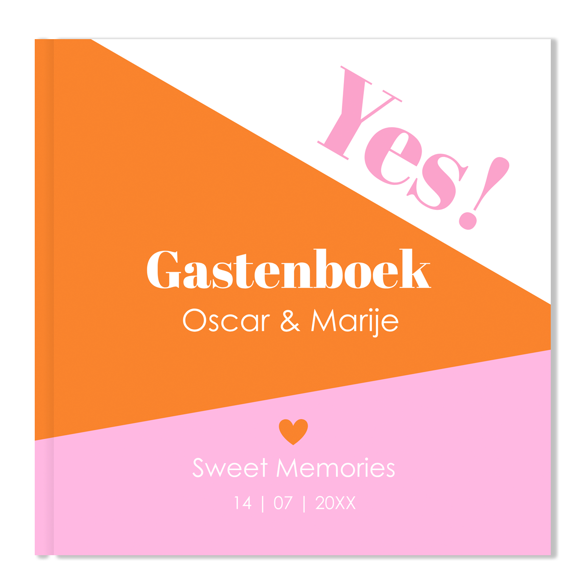 Gastenboek huwelijk geometrisch oranje roze