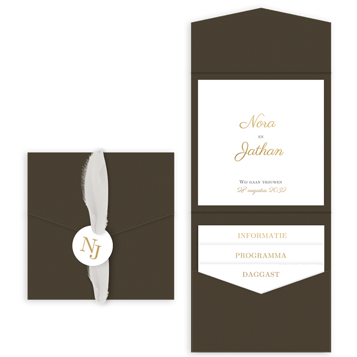 Luxe pocketfold trouwkaart met goudfolie