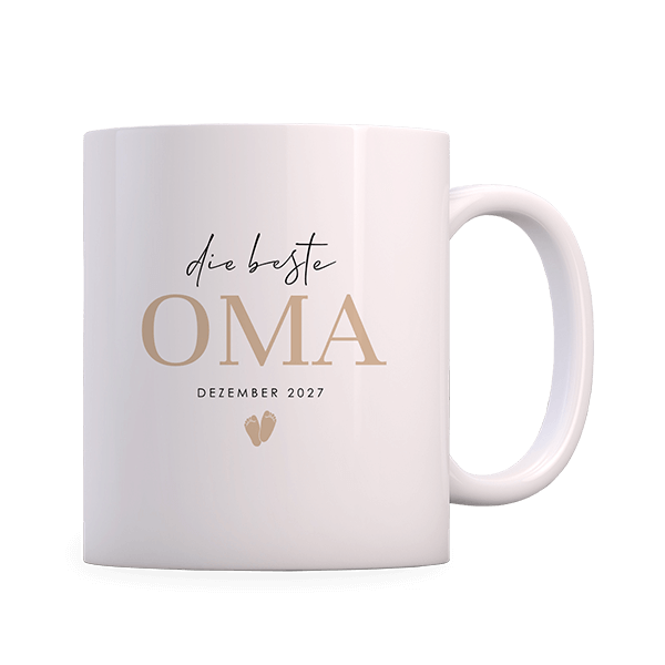 Schwangerschaftsankündigung auf einer Tasse für Oma