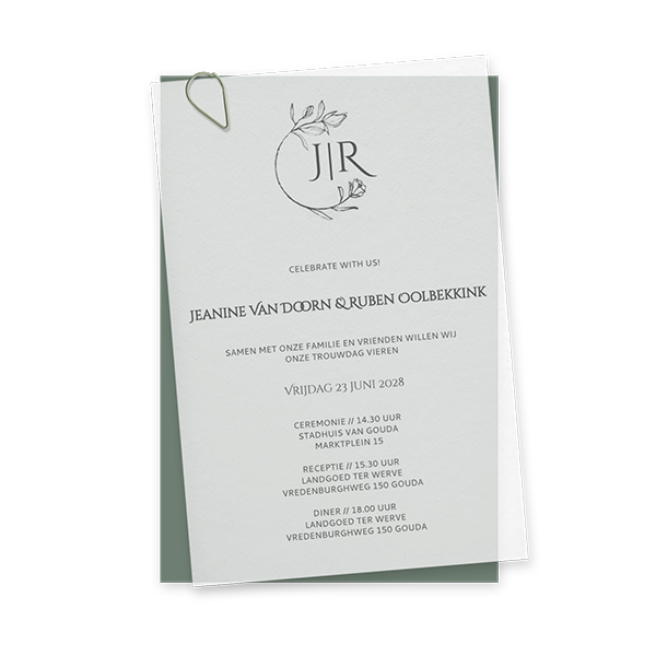 Trouwkaart kalkpapier met een kransje
