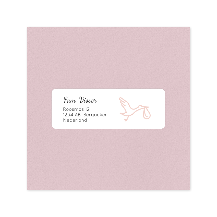 Adresstickers | Roze ooievaar
