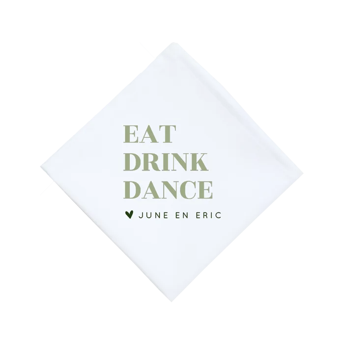 Gepersonaliseerde servetten voor bruiloft olijfgroen hartje