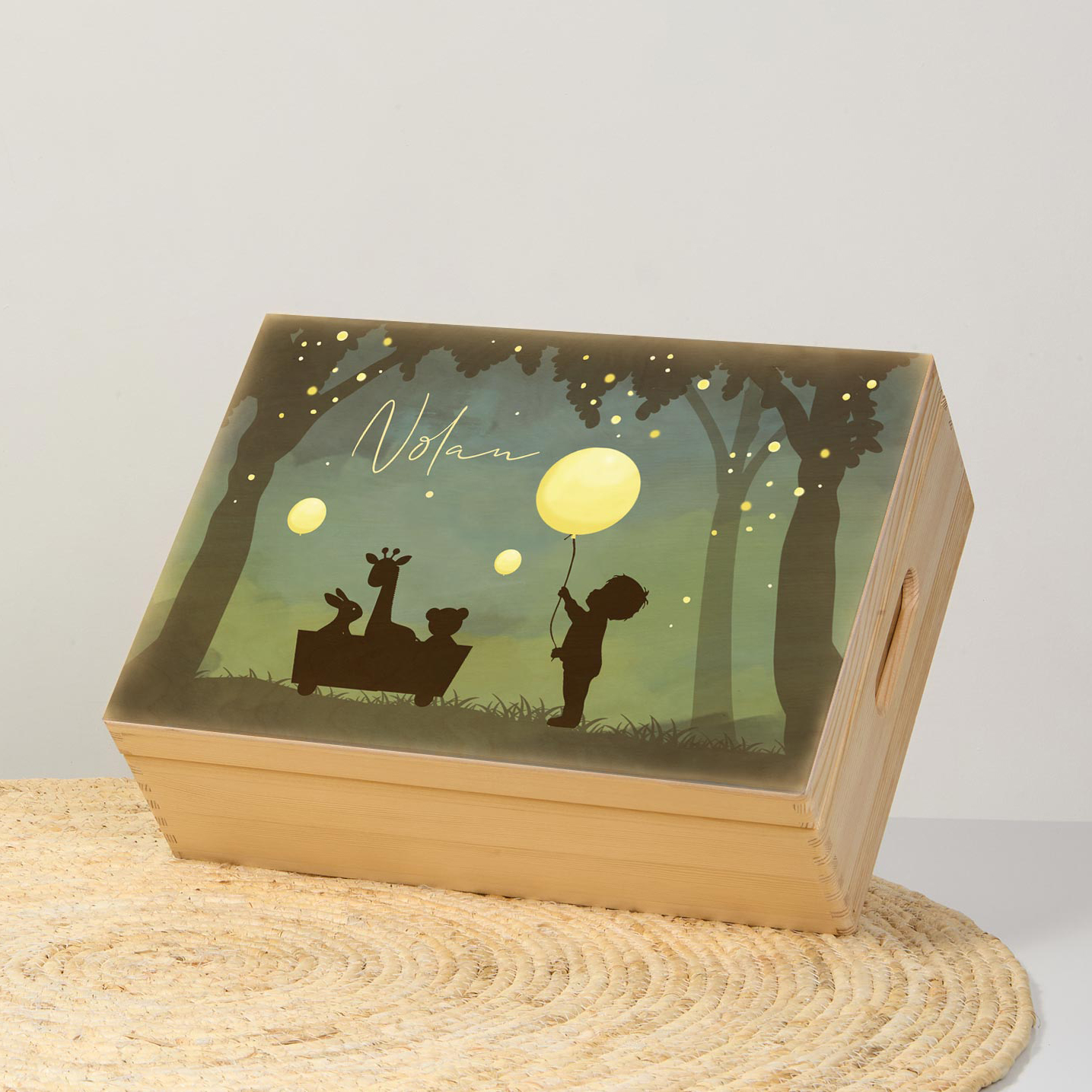 Memorybox winterliefde jongetje ballon diertjes en bomen