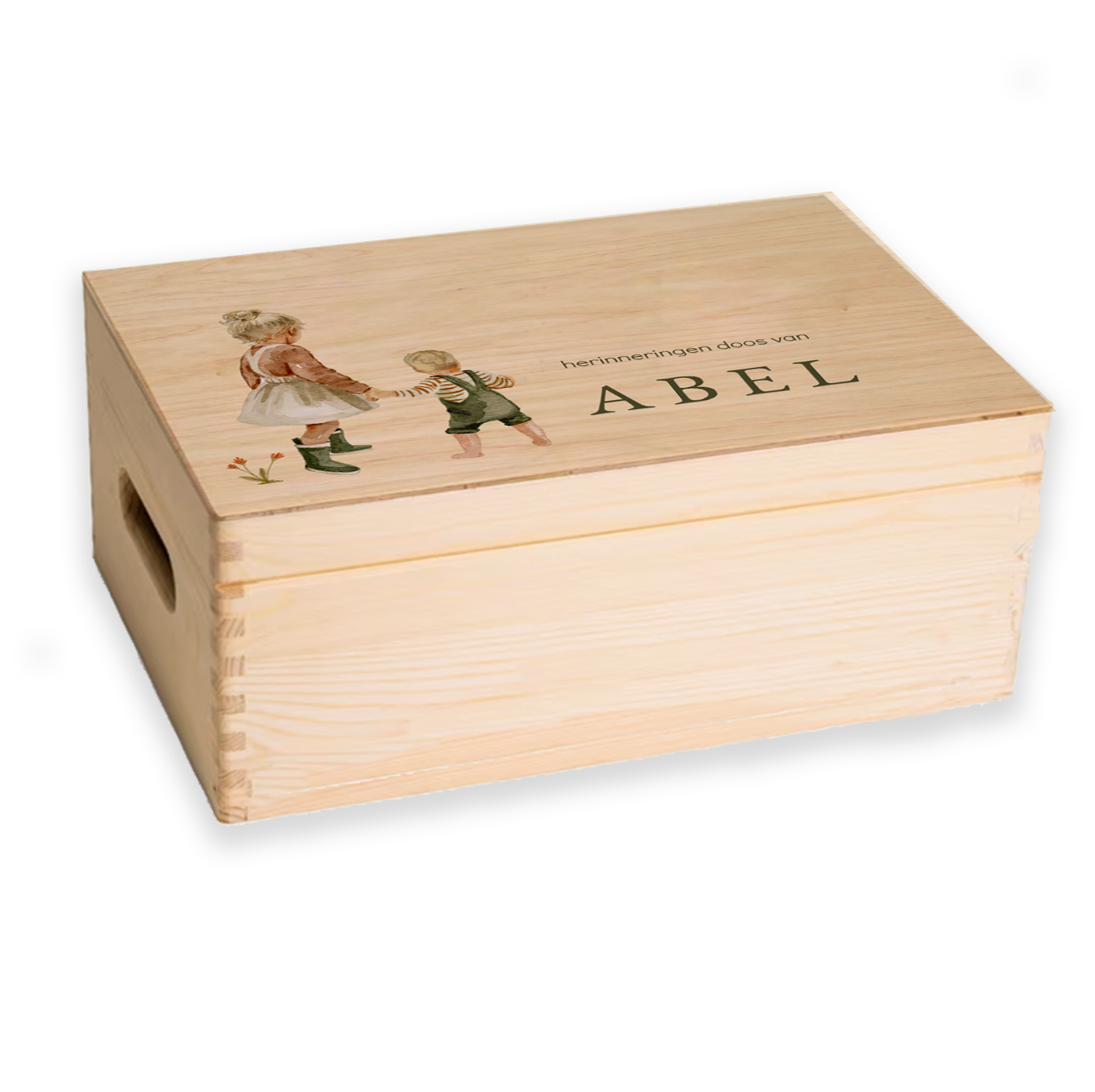 Memorybox voor een jongen met illustratie zus en broertje