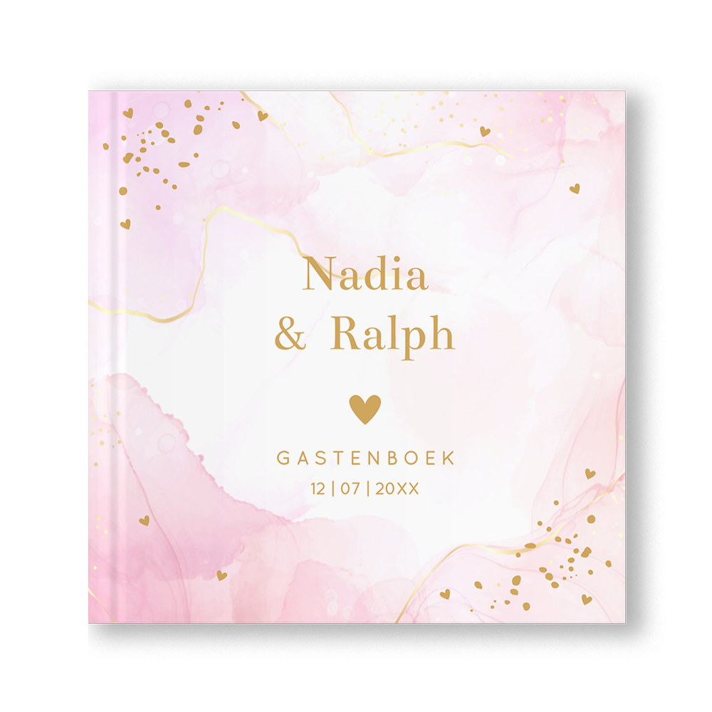 Gastenboek bruiloft roze marmerlook