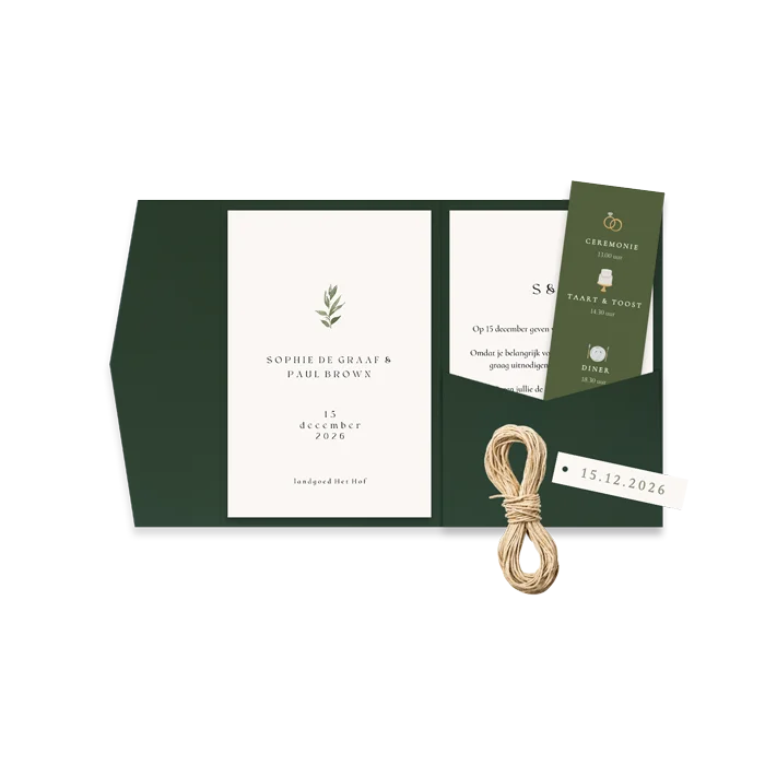 Pocketfold trouwkaart winter met takje