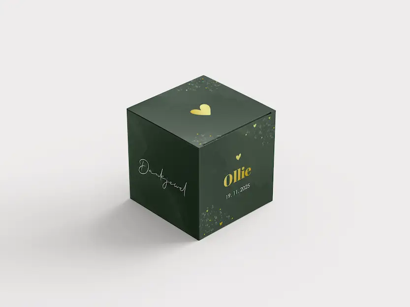 Stoer groen doopsuikerdoosje met goudfolie spetters