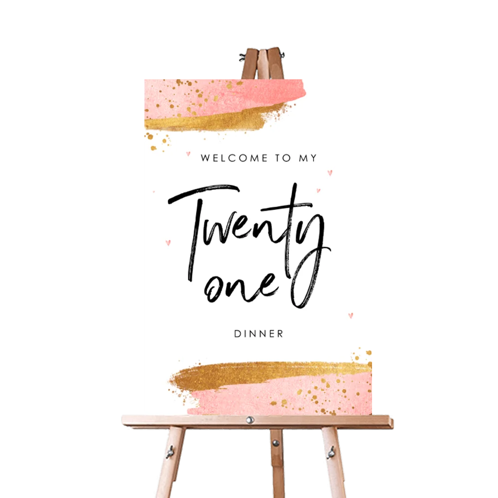 Kleurrijk welkomstbord 21 diner met verfstrepen