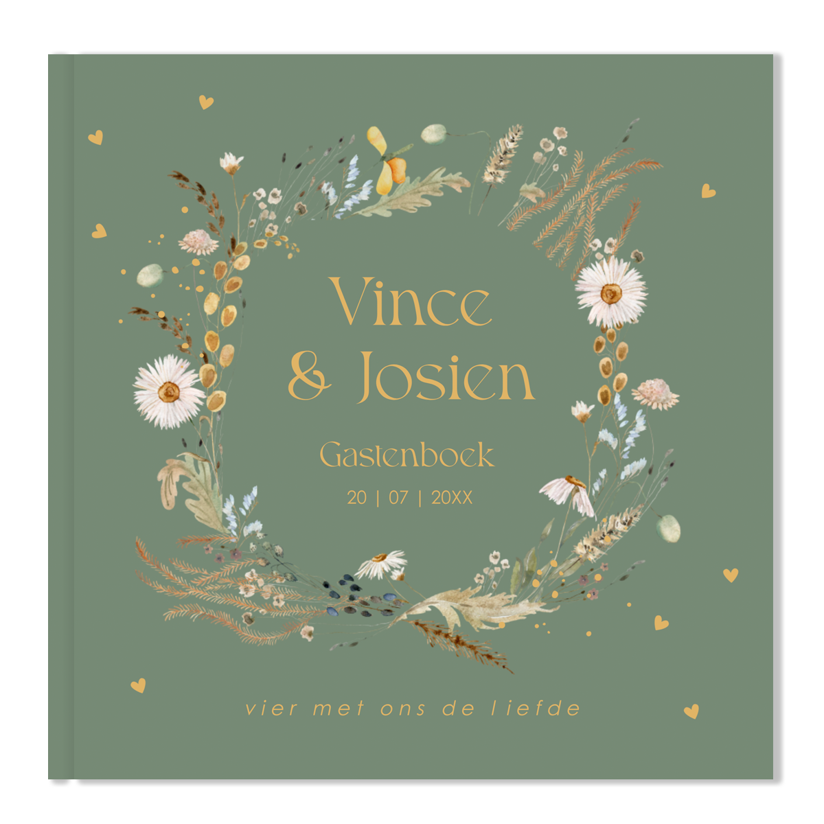 Gastenboek bruiloft groen bloemenkrans