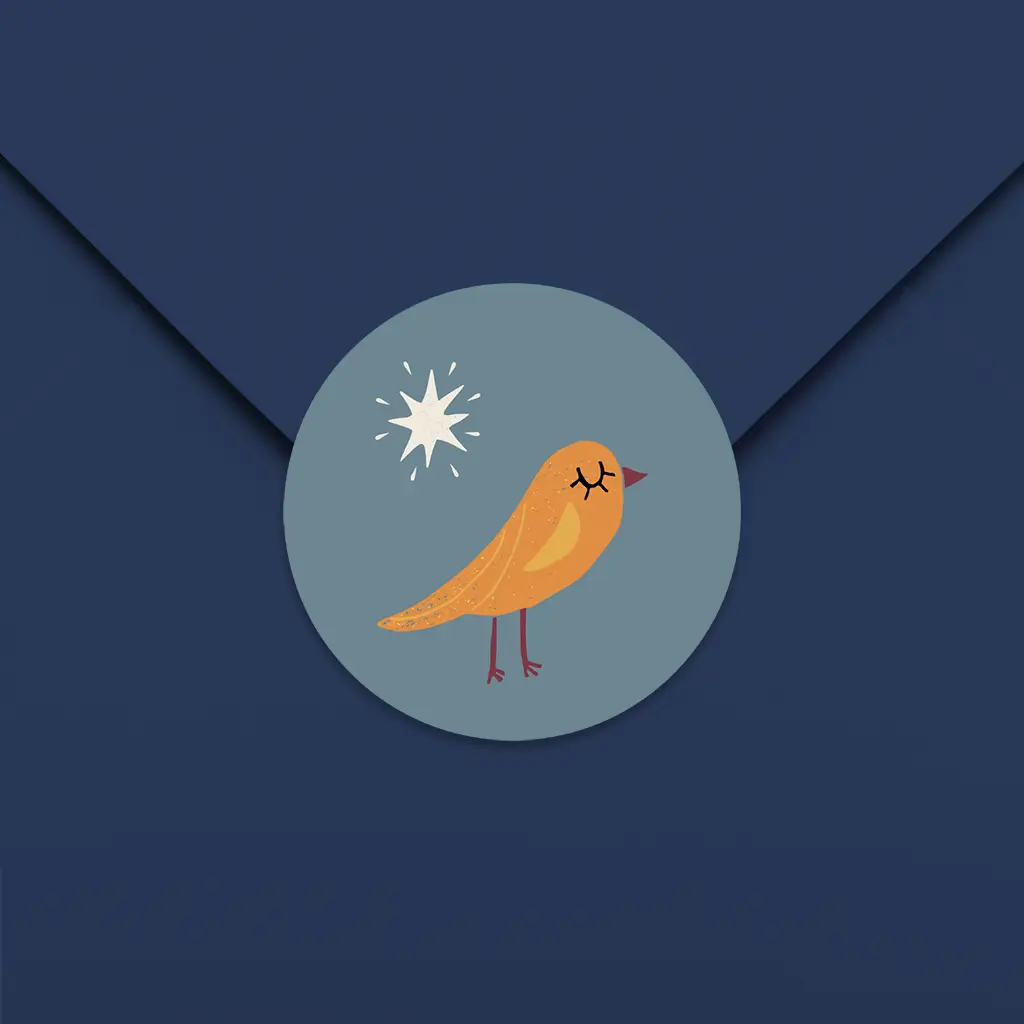 Sluitsticker blauw met vogeltje - per 25 stuks