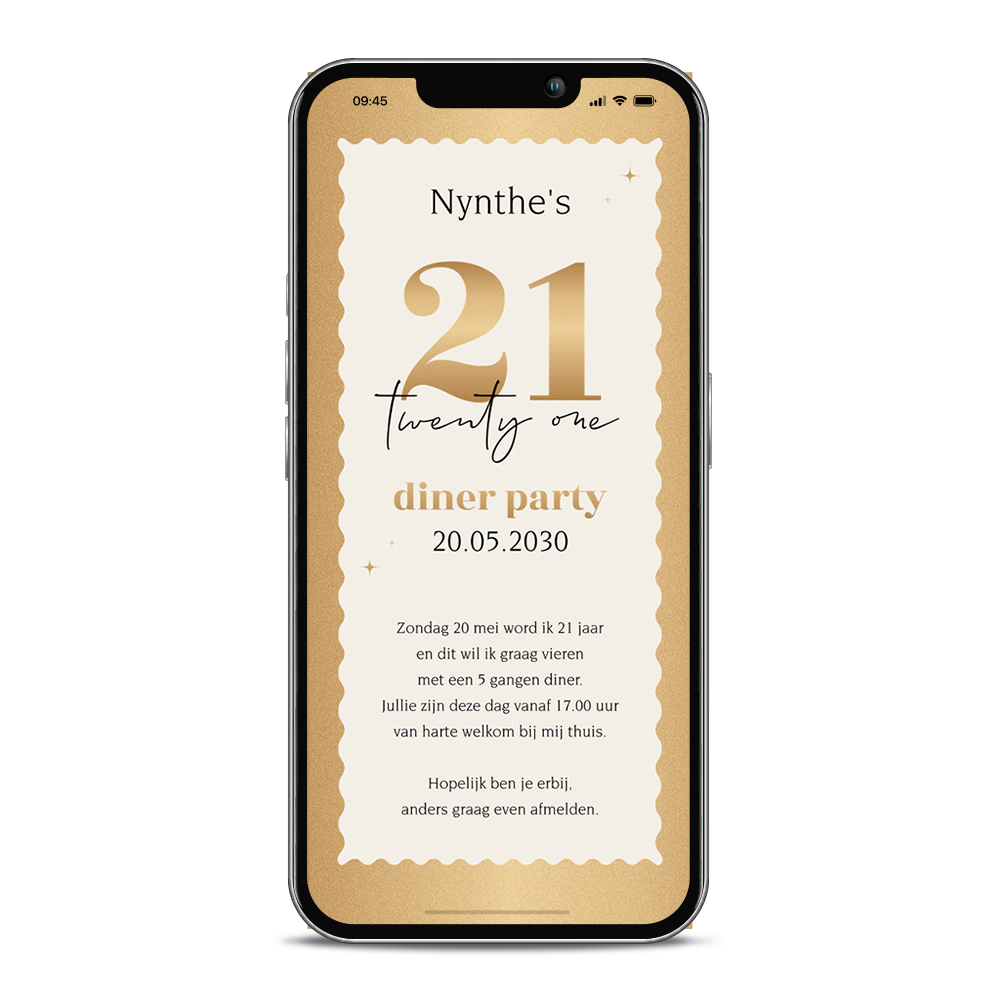 Goudlook 21 diner uitnodiging digitaal met kader