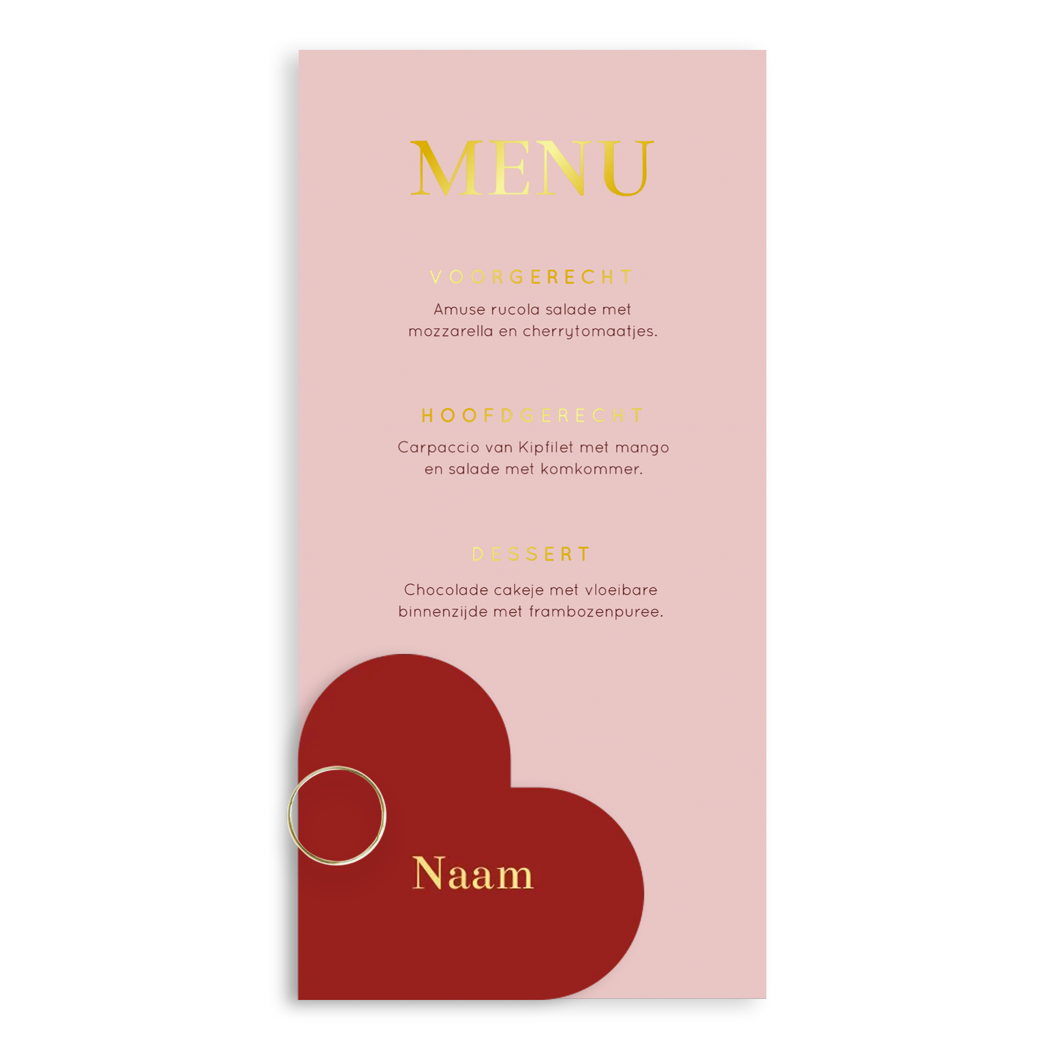 Menukaart huwelijk langwerpig roze modern goudfolie