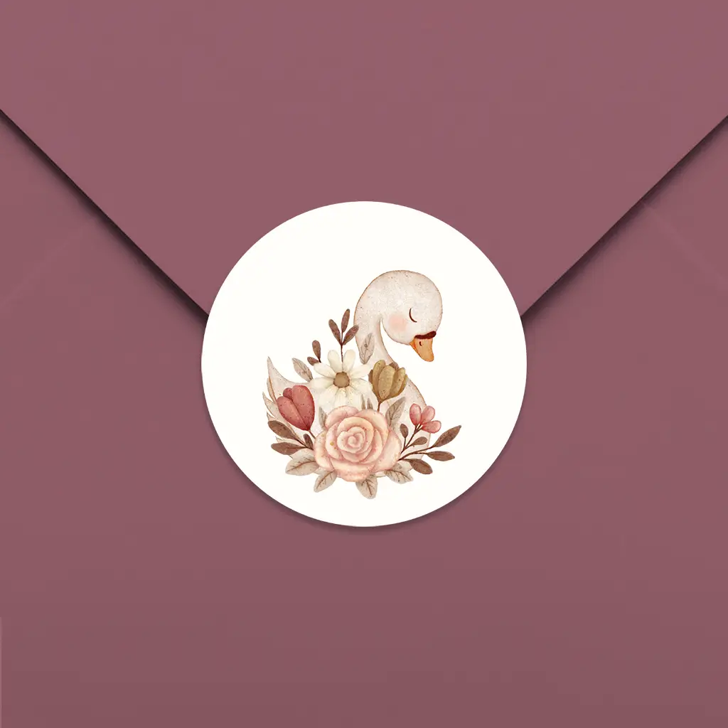 Sluitsticker met zwaan en bloemen - per 25 stuks