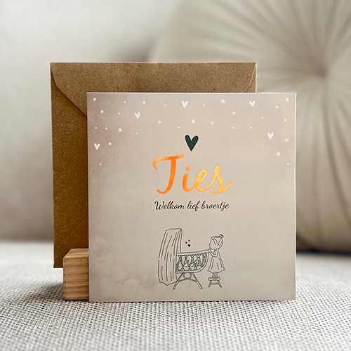 Geboortekaartje Jongen Lijntekening Familie Wiegje