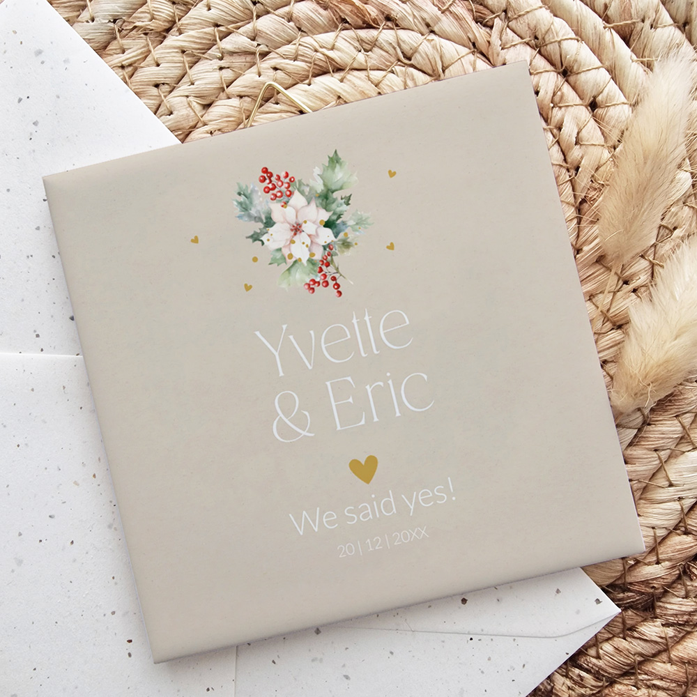 Tegeltje bruiloft trouwkaart beige kerst