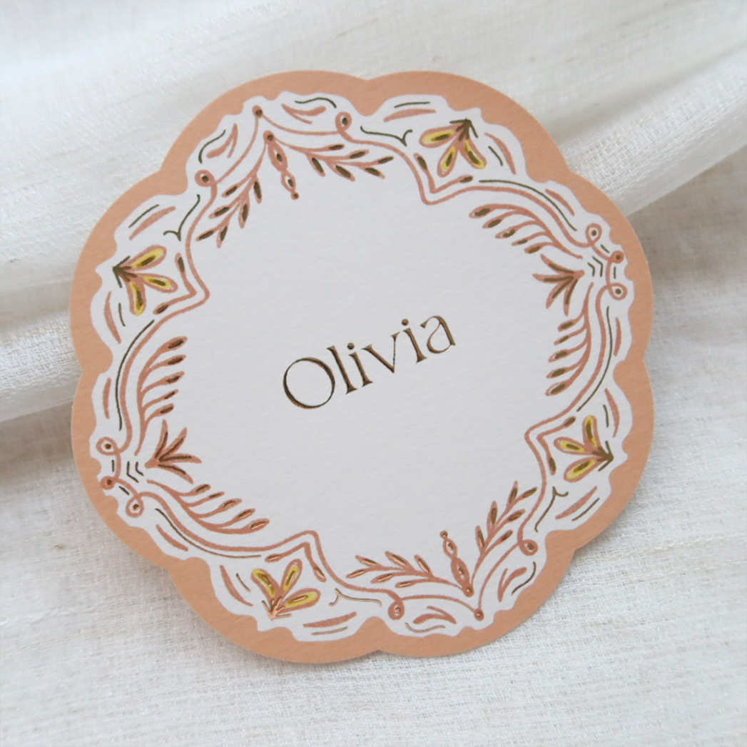 Vintage geboortekaartje ornament oranje goud