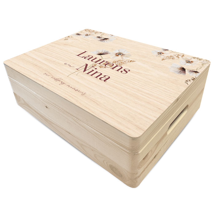 Houten memory box trouwen met wildflowers