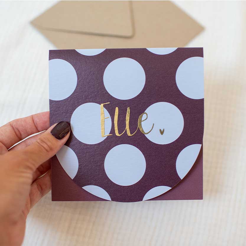 Geboortekaartje meisje polka dots plum lichtblauw
