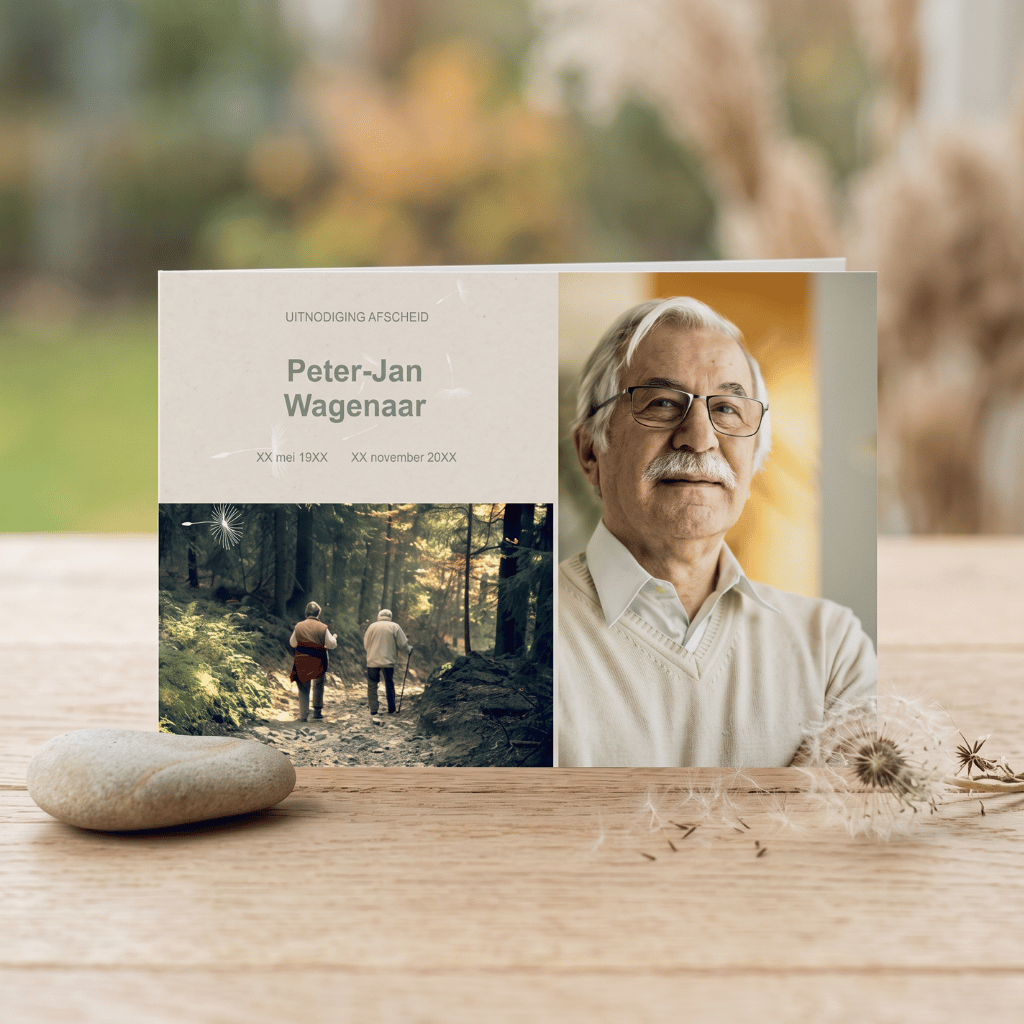Rouwkaart man met persoonlijke foto's in mooie lay-out