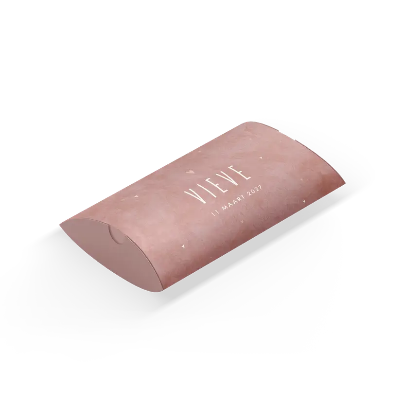 Gondeldoosje Oudroze velvet-look met roségoudfolie hartjes