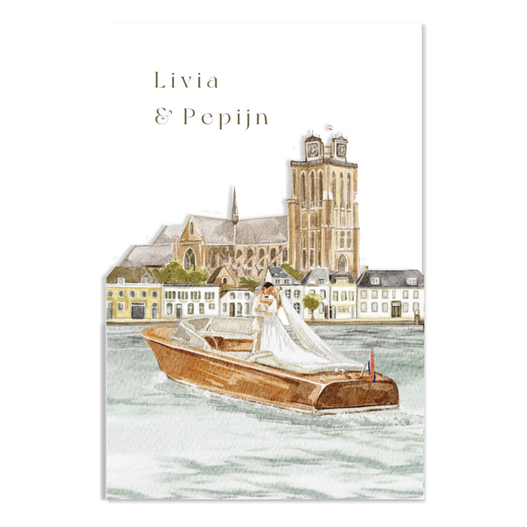 trouwkaart dordrecht boot bruidspaar