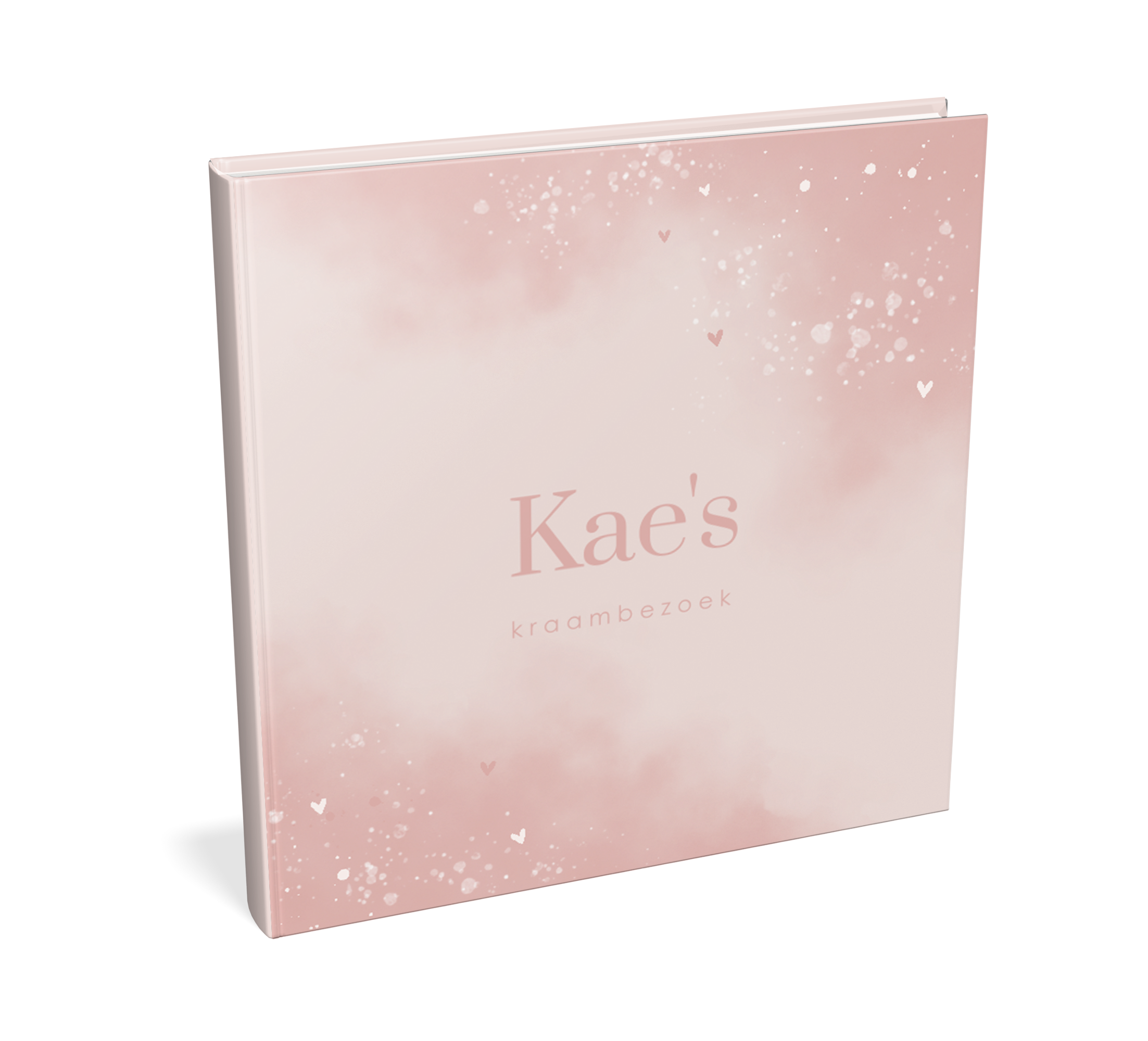 Kraambezoekboek met roze watercolour en hartjes