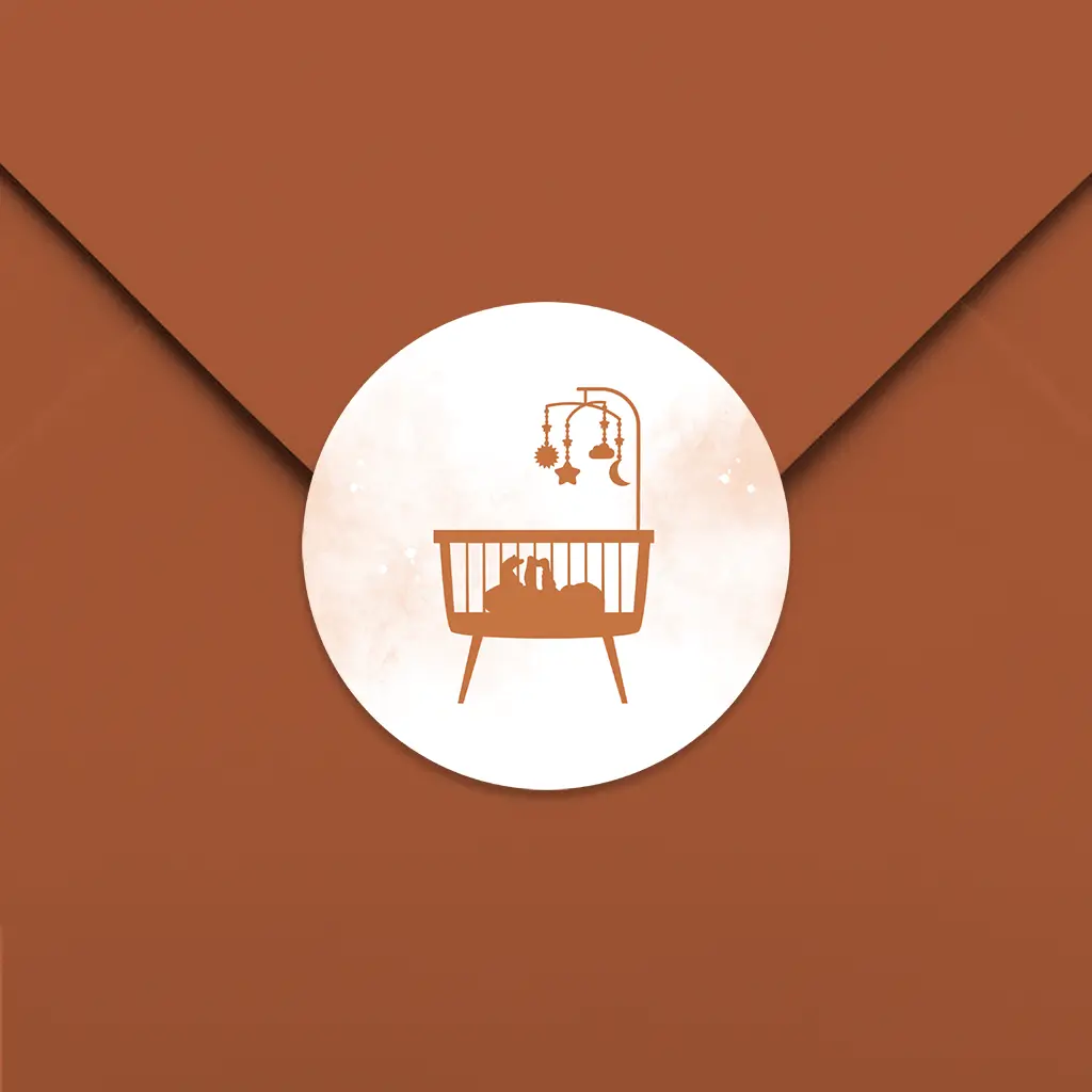 Sluitsticker met watercolour en wiegje - per 25 stuks