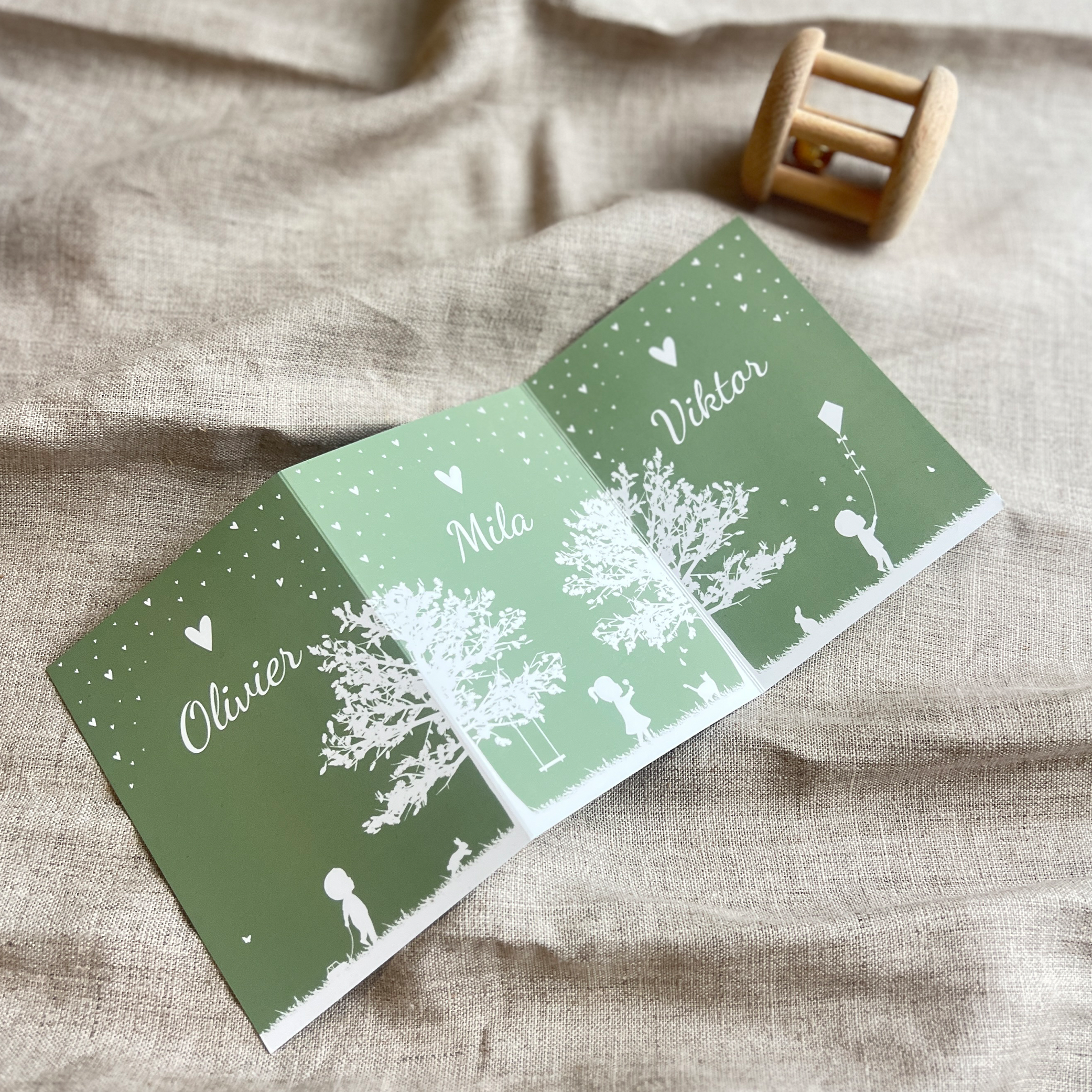 Geboortekaartje Drieling Luikkaartje groen