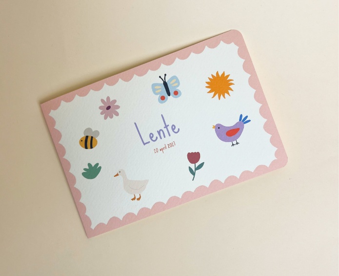 Geboortekaartje Lenteprint randje perzik Lente
