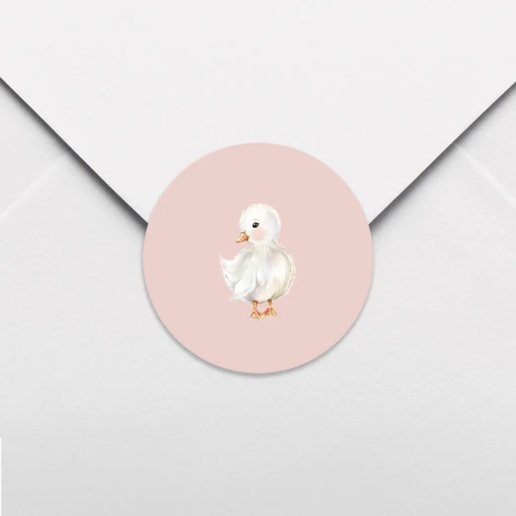 Lieve roze sluitsticker met illustratie van eendje - per 25 stuks
