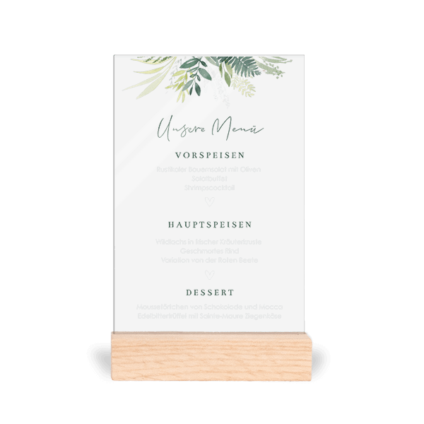 Acrylglas Menükarte mit Zweigen