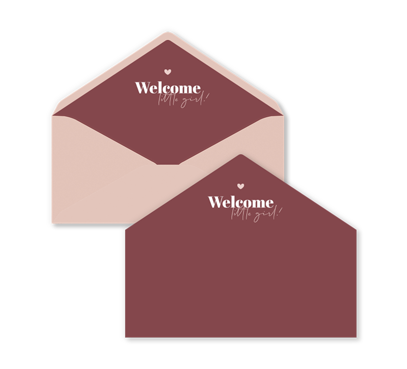 Rode envelop inlay met typografie en hartje voor 22 x 11 cm envelop