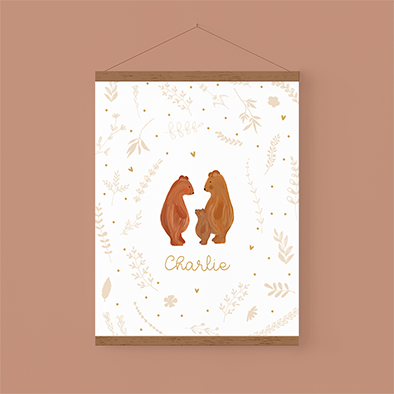 Canvasposter met beren, blaadjes, bloemen en hartjes