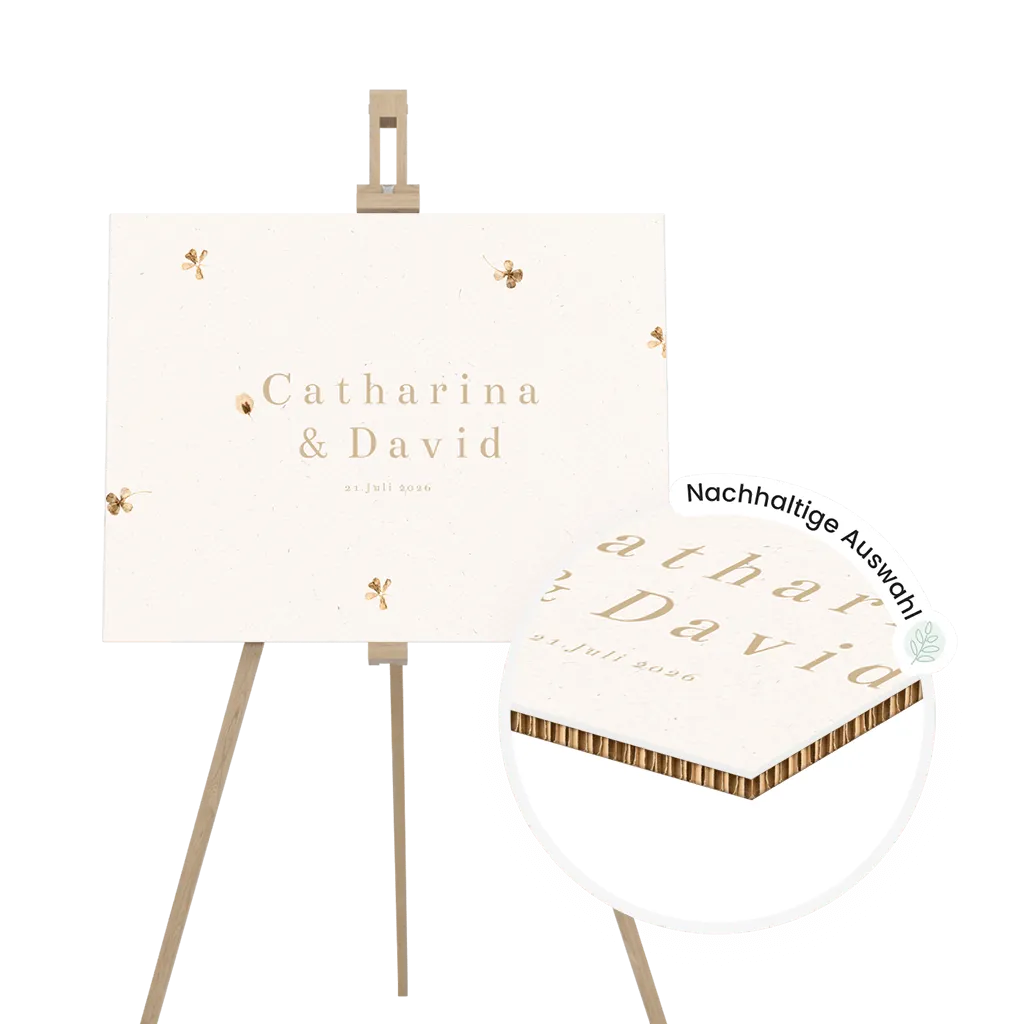 Gästebuch-Schild Re-Board Karton mit gepressten Blüten