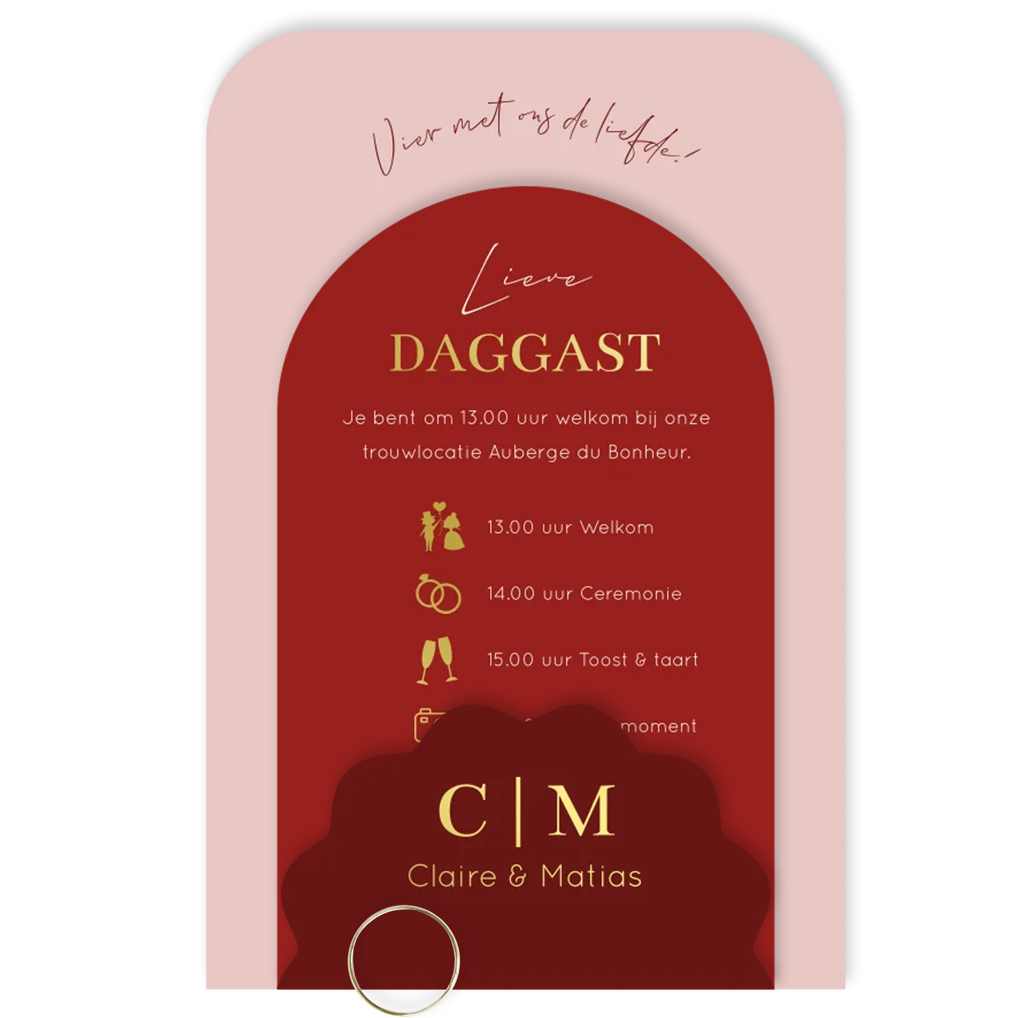 Label trouwkaart rood roze modern | 11.4 × 17.1 cm