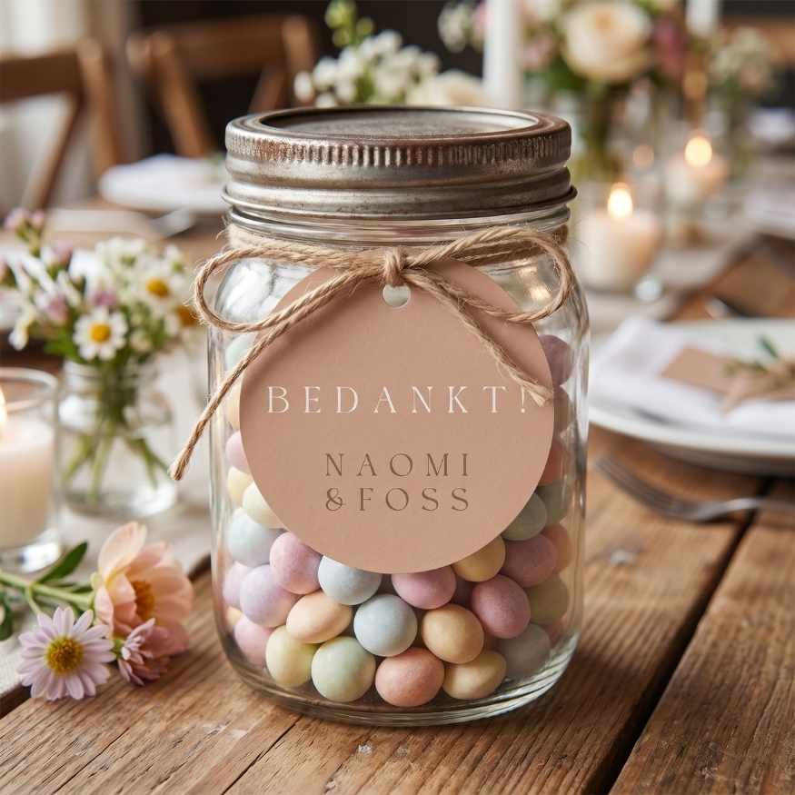 Bedankt label bruiloft pastel roze
