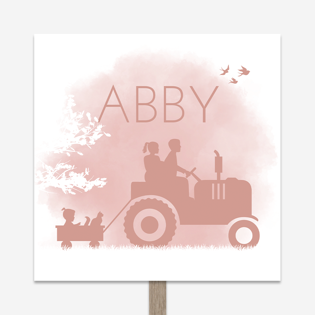 Tuinbord Roze Boerderij Tractor Silhouetten