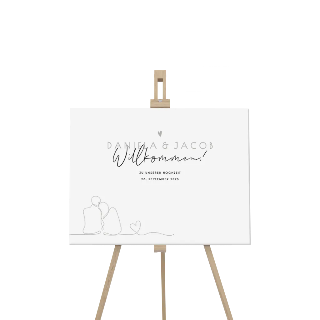 Willkommensschild Re-Board Karton mit Oneliner Liebespaar