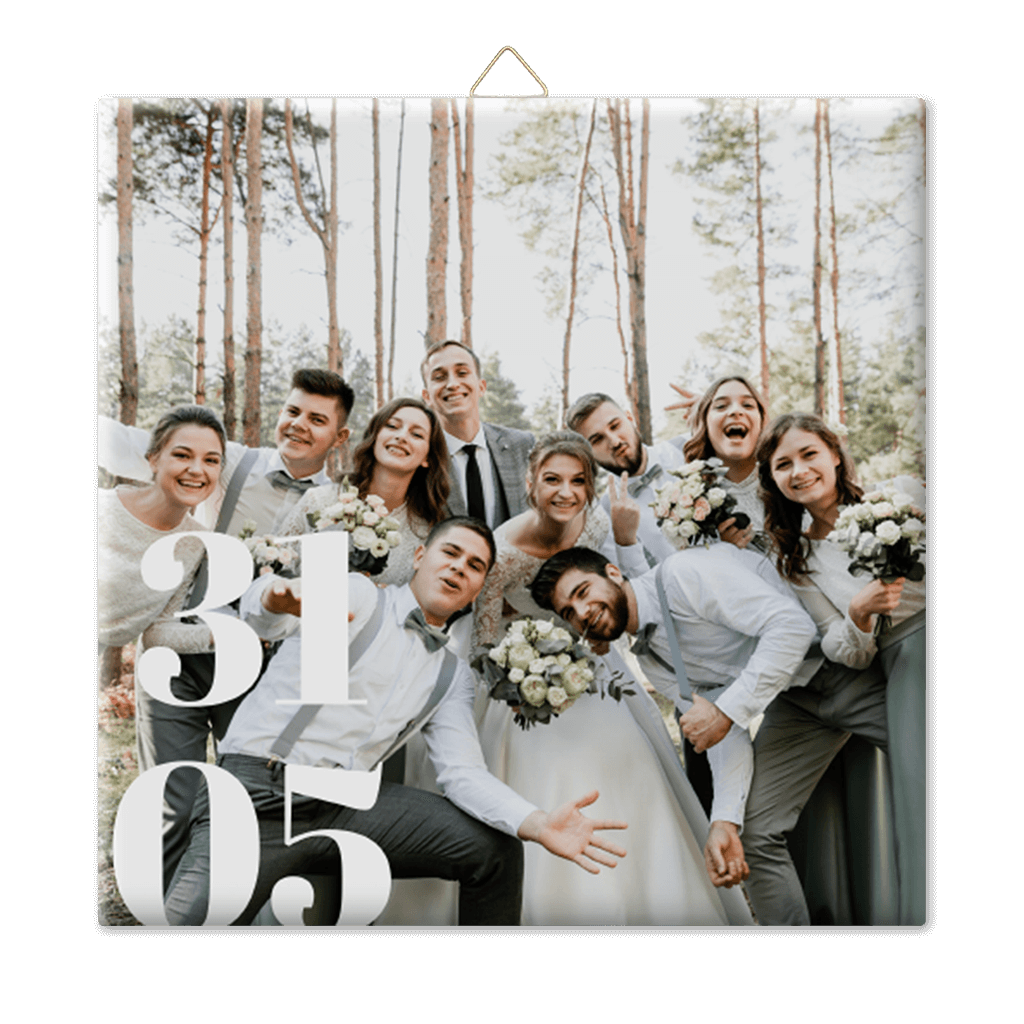 Hochzeitsfliese typografisch mit Foto